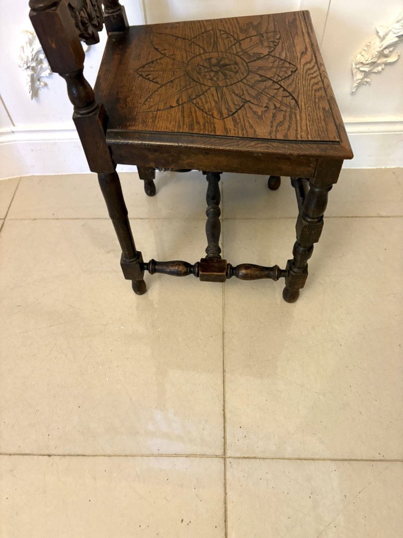 Antique Pair of Quality Carved Oak Side/Hall Chairs